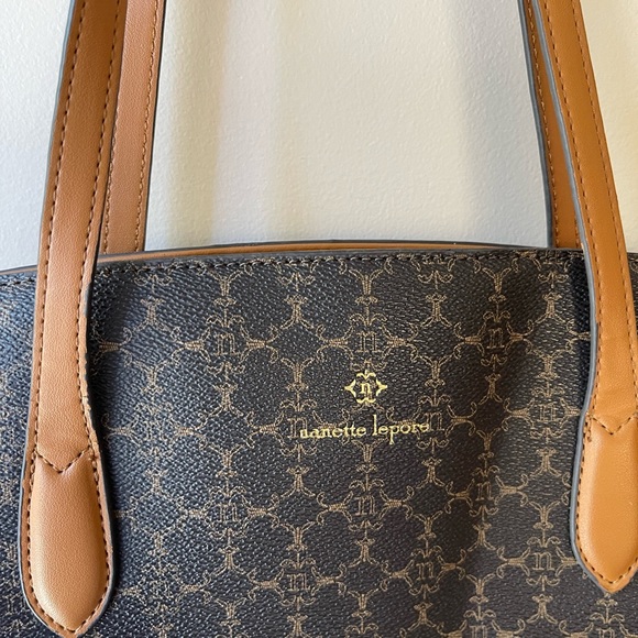 Nanette Lapore Brown Faux Leather Shoulder Tote Bag Two Tone Purse Handbag - Picture 3 of 7